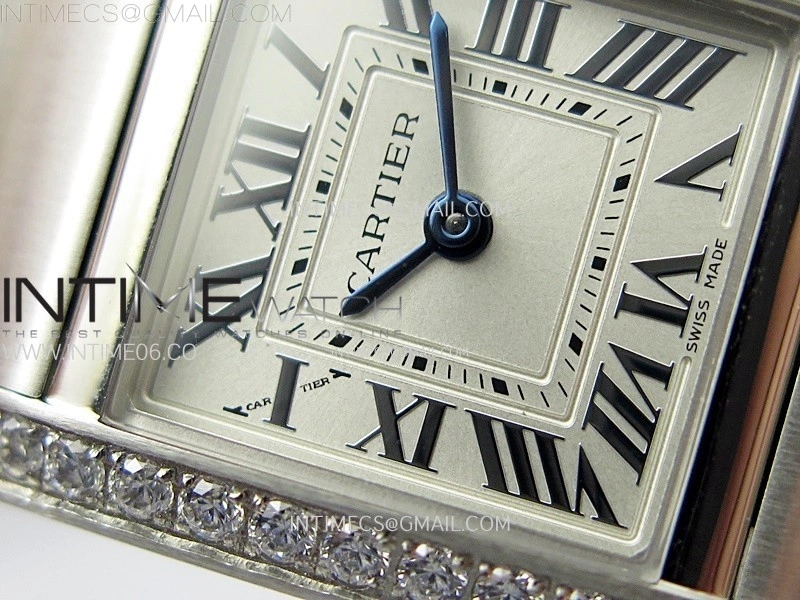 Tank Francaise Ladies 21.2mm Diamonds Bezel SS 8848F 1:1 Best Edition Silver Dial on SS Bracelet Ronda Quartz